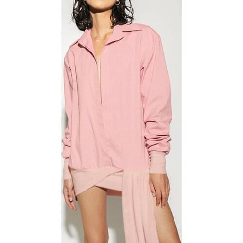 SEASONS Fashion Long Sleeve Shirt Type Mini Dress Women Asymmetrical Ribbons Turn-down Collar Sexy Deep V Dresses New ASDR83623