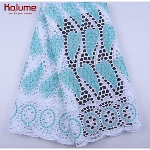 Kalume 100% Cotton African Lace Fabric Punch Hole Swiss Voile Lace Fabric In Switzerland With Stones For Nigerian Sewing 1976