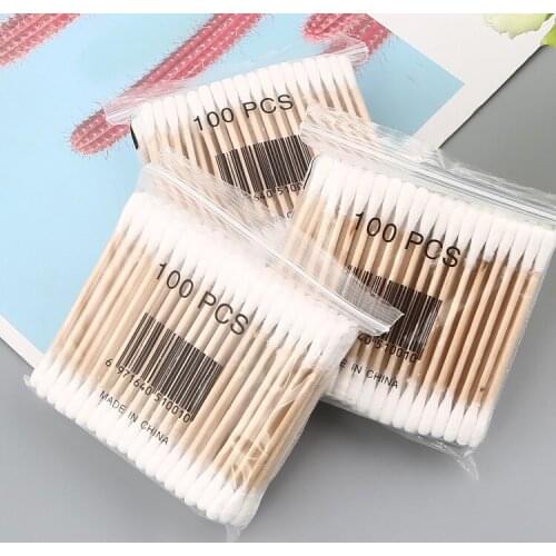 100 pcs/pack Disposable Wooden Cotton Swabs Stick Cleaning The Ears Eyebrow Face Eyeline Lips Cleaner Makeup Cosmetics