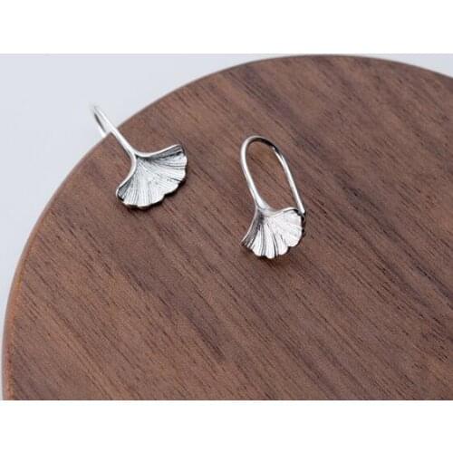 Cute 100% Real. 925 Sterling Silver Fine Jewelry gingko Leaf dangle earrings gtle1872