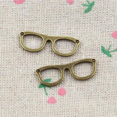 30pcs Glasses Charms Antique Bronze Color Zinc Alloy Metal Pendants For Keychain Necklace 29*10mm