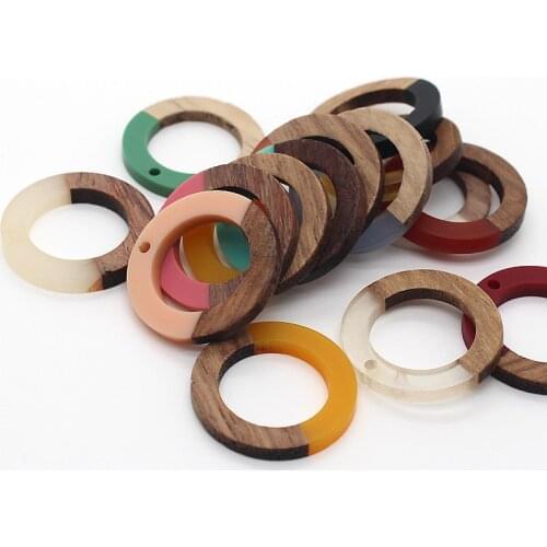 4pcs New Minimalism Hollow Round Circle Earring Resin Charms Half Wood Simple Earrings Necklace Pendant Vintage Jewelry Make