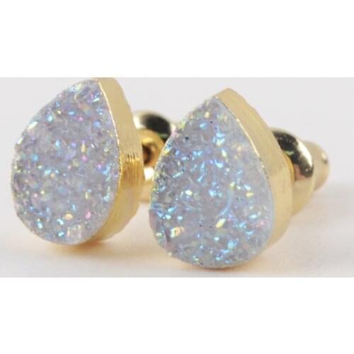 5/10Pairs New Drop Rainbow Druzy Stud Earrings Natural Agates Drusy Crystal Gold Plated Earrings for Women Statement Earrings