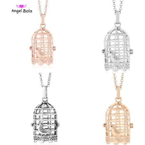 Angel Bola Pendant Essential Oil Necklace Bird Design Interchangeable Cage for Women Fashion Long Chain Diffuser Necklace NL071