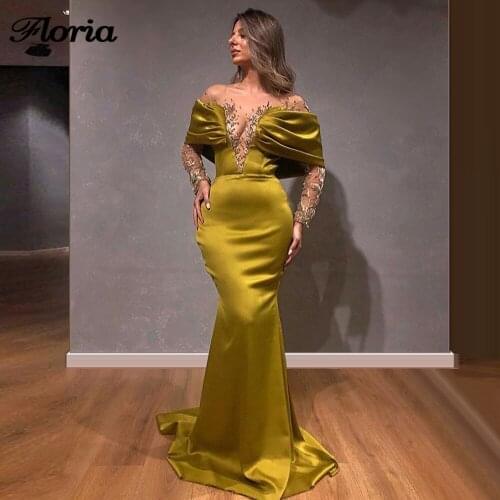 Arabic Dubai Design Beaded Celebrity Dress Formal Mermaid Satin Islamic Prom Gowns 2020 Robe De Soiree Long Evening Dresses New