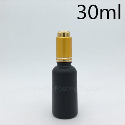 Free Shipping 200pcs 30ml Black Frosted Glass Essential Oil Bottle With Gold Cap Dropper ,30cc Glass Perfume Bottles