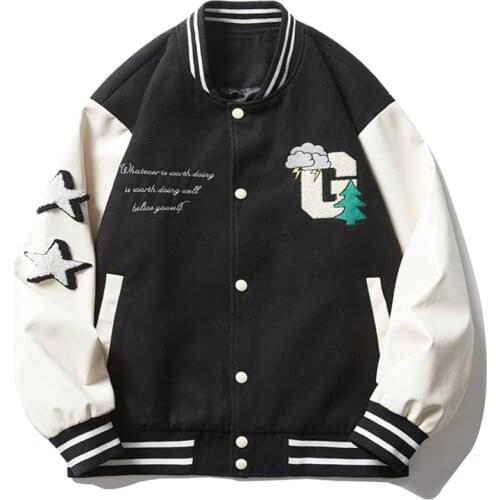 Embroidery Letter Baseball Jackets Men Harajuku College Style Hip Hop Varsity Jackets Male Oversize Streetwear Bomber Coat