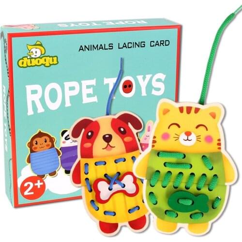 Large threading rope dressing toy fine movement training fruit animal early childhood education wooden board game for kids