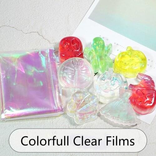Large Laser Iridescent Clear Film Thick Cellophane Transparent Rainbow Sheet Resin Inclusions Embellishments for Resin Art