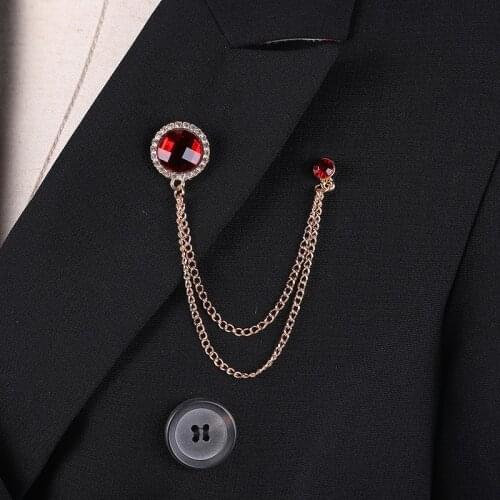 New Rhinestone Crystal Round Brooch Alloy Tassel Chain Lapel Pin Suit Badge Fashion Jewelry Brooches for Women Men Accessories