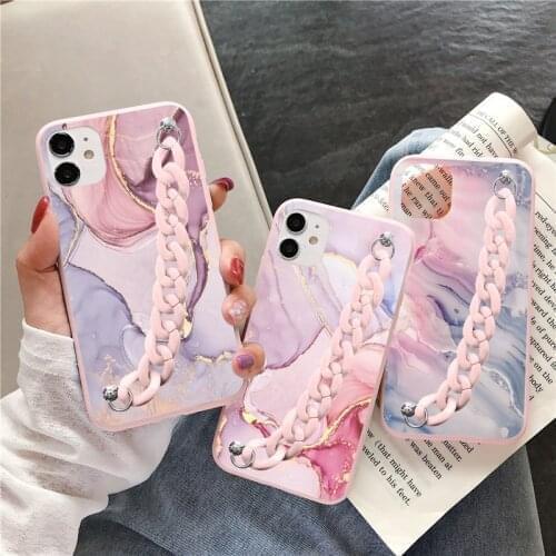 For Samsung Galaxy A52 A72 A32 A82 A51 A50 A21S A12 A02S A20e A31 A42 A41 A40 A71 A70 A6 A7 A9 2018 Marble Chain Bracelet Case