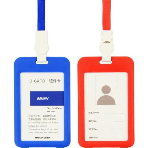 Color ID Card Holder Lanyard Badge Holder Name Identification Sleeve Dual Clear Business Exhibit Office School Strap Neck Hang