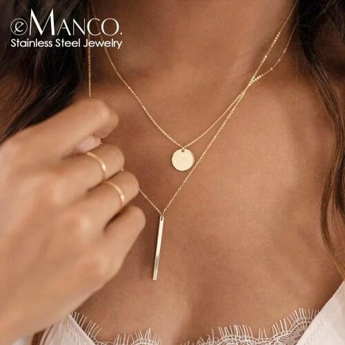 EManco 2 PCS Pendants Neckalce Minimalist 316L Stainless Steel Necklace for women Titanium Steel Necklace Jewelry