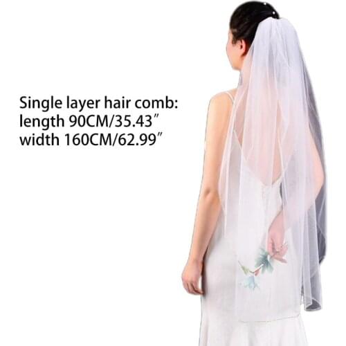 X7YC 1 Tier Wedding Bridal Veil with Comb Sparkling Tube Beads Adornment Edge Short Fingertip Length Cut Edge Tulle Veil