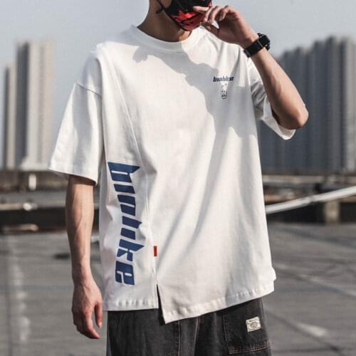 Summer T Shirt Male Print Oversized Loose Short Sleeve O Neck Japanese Style Fashion Hip Pop Streetwear Harajuku Cotton Men Top