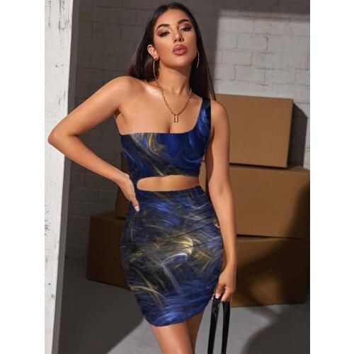 Giyu Brand Abstract Dresses Women Psychedelic 3d Print Art Hollow out Dresses Harajuku Pleating Womens Clothing Plus Size Short