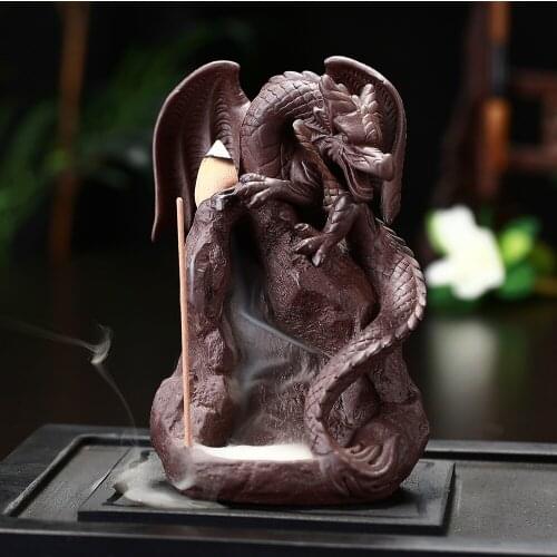 Dragon Backflow Incense Burner Ceramic Sandalwood Stick Holder Cone Censer for Home Decor Smell Removing Tool Incenses Stove