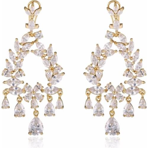 GrayBirds New Arrival Luxury Flower Drop Earring Copper With Cubic Zircon Anniversary Earring Allergy Free MLE030