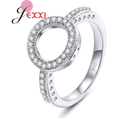 High Quality Women Engagement Round Design Finger Rings 925 Sterling Silver Metal Knuckle Rings Rhinestone Jewelry Gift