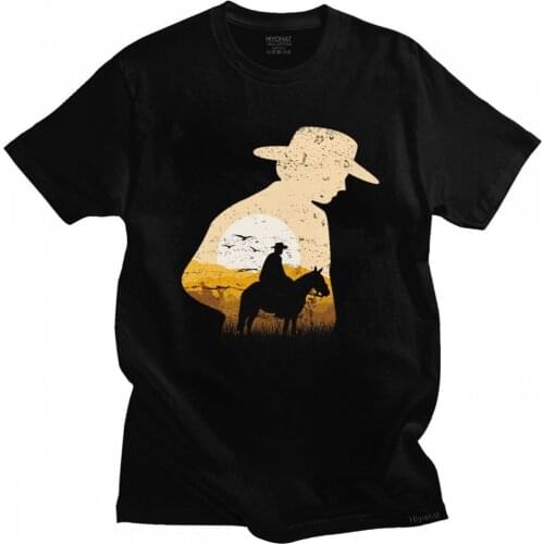 Cowboy Sunset Horse Riding T Shirt for Men 100% Cotton Stylish T-shirt O-neck Short Sleeves Equestrian Rider Tee Tops Clothing
