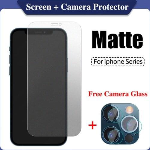 Frosted Matte Tempered Glass for Apple Iphone 6 6s 7 8 Plus 11 12 X XS XR Pro Max SE 2020 Screen Protection of Camera Glass