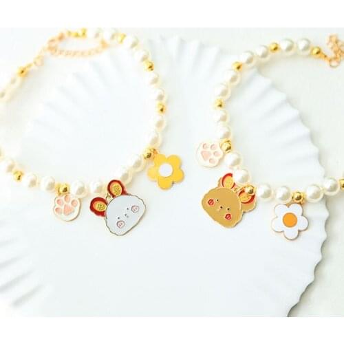 Cute Party Wedding Pet Necklace Dog Collar Artificial Pearl Jeweled Puppy Cat Collar Cute Pendant Pet Collar Accessories