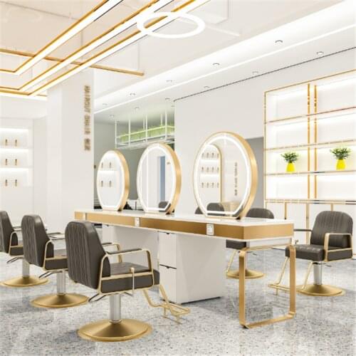 Stainless Steel Marble Fashion Mirror Table, Hair Salon Barber Shop Special Trendy Hot Dyeing Cabinet Mirror