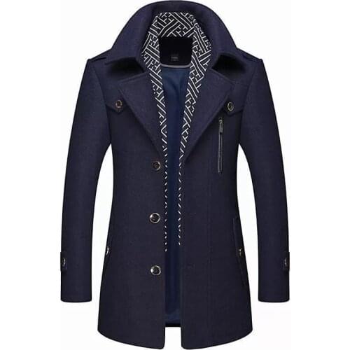 Mens business casual Long Wool & Blends New Male Autumn Single Breasted woolen coats outwear Windbreaker US Size