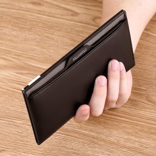 Mens leather fashion card holder multi function long wallet drivers license card cover ultra thin Purse