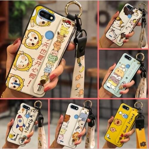 Cartoon Soft Phone Case For Tecno POP2F/B1F Fashion Design Kickstand Wrist Strap Durable For Woman