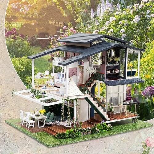 2021 New Miniature Doll House DIY Dollhouse Wooden Doll Houses Furniture Kit Casa Music Led Toys For Children Birthday Gift
