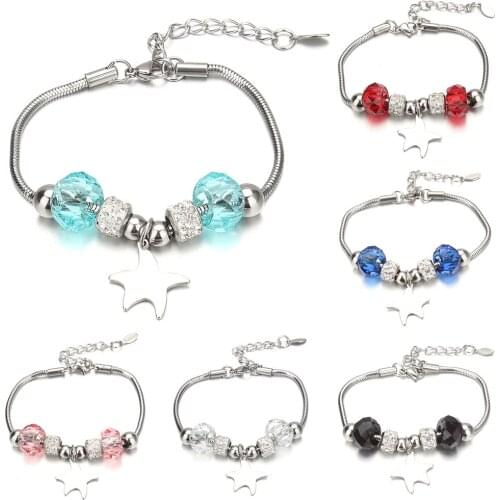 New Fashion Charm Bracelet & Bangles Starfish Shape 6-color Crystal Beads Brand Bracelets for Women Jewelry Girl Friendship Gift