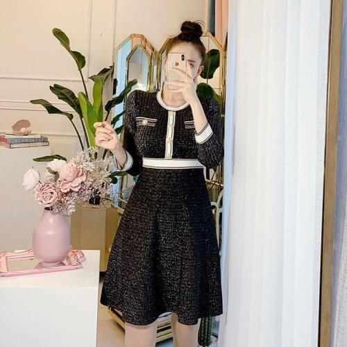 New arrival comfortable fashion thick warm dress temperamental work style knit elastic vintage elegant shining a-line dress