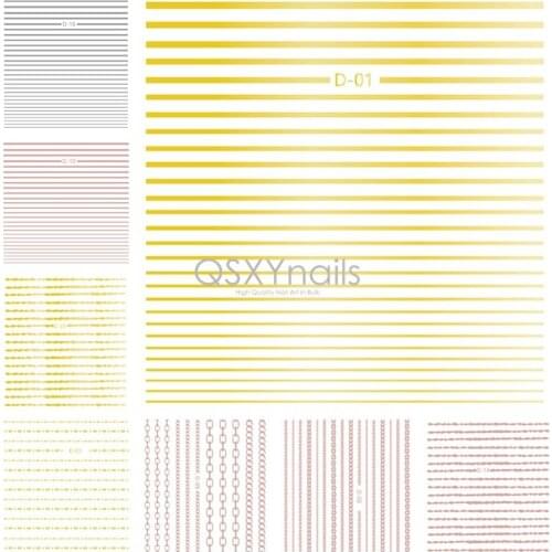 WHOLESALE 100pcs Metal Strip Tape Gold Silver Rose Gold 3D Nail Art Sticker Wave Stripe Adhesive Sticker Flexible Line Decals