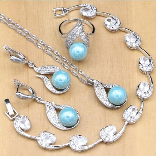 Pearls Beads 925 Silver Bridal Jewelry Sets Natural White Zircon Bracelet For Women Wedding Earrings/Pendant/Necklace/Ring