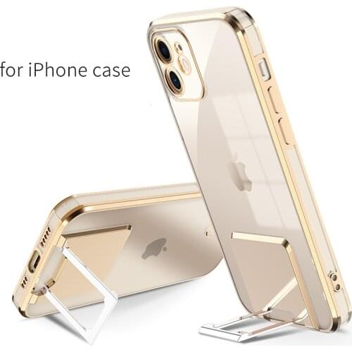 Luxury Bracket electroplating mobile phone Case For iphone 12 Pro Max Shockproof Hidden Stand Soft Cover for iphone 7 8 X XR XS