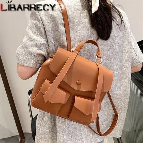 Soild Color Designer New Womens Backpack Multifunctional Design Women Travel Bags Quality PU Leather Ladies Anti-theft Backpack