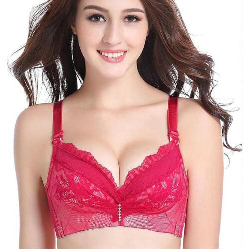 Sexy lace small chest thick bra Comfortable 3/4 cup wire free embroidery underwear bra adjustable Push Up women bras