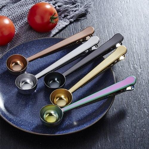 Stainless Steel 1Pcs Tea Coffee Scoop With Bag Seal Clip Sealing Scoop Kitchen Tools Built-in Bag Clamp Good Sealing Property
