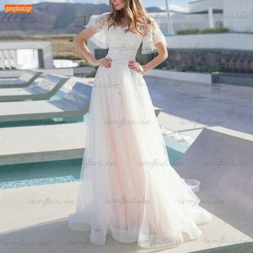 Illusion Boho Wedding Gown 2021 O Neck Vestido De Novia Exqusite Lace Appliques Beach Bridal Dresses Top Quality Robe De Mariage
