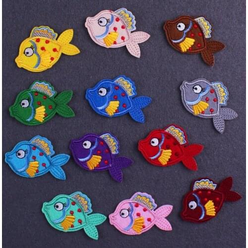 Cartoon Fish Patch Iron On Patches For Clothes Kids Jacket Applique Embroidery Patches For Clothing Stripes On Clothes Sticker