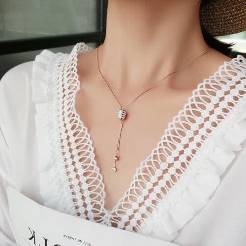 YUN RUO 2019 Chic Fashion Crystal Tassel Pendant Necklace Rose Gold Color Titanium Steel Woman Jewelry Never Fade Hypoallergeni