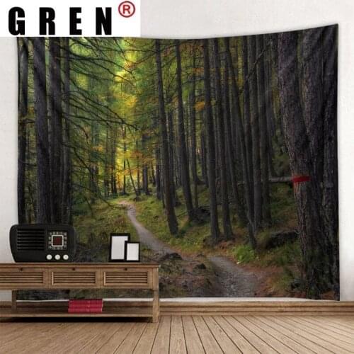 GREN Forest Deep Path Landscape Tapestry Wall Hanging Cloth Beach Mat Blanket Art Bedroom Home Decor Covering Rugs Background