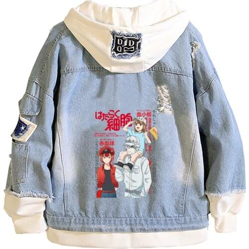 Cells at Work Cartonn Denim Jackets Women Jeans Hoodies Plus Size Anime Sweatshirt Harajuku Unisex Streetwear