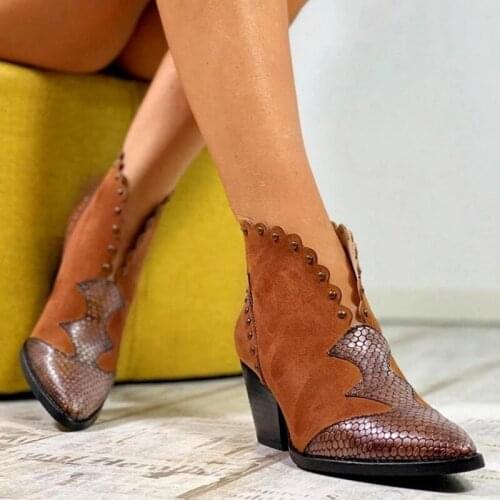 Shoes for Women 2021 Autumn Winter Shoes Print Leather Ankle Boots Pointed Toe Boots Heels Shoes Boots Female Classic Heels