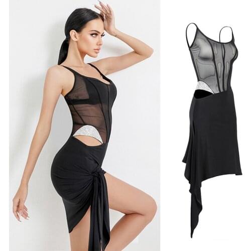 Latin Dance Dress Women Sexy Cut Out Black Dress Long SLeeve Samba Salsa Tango Practice Clothes Latin Competition Dress DNV14040