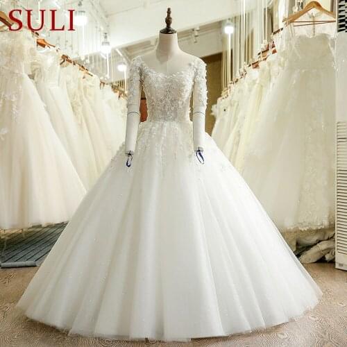 SL-207 Vintage Scoop Neck Half Long Sleeve 3D Floral Applique Wedding Dresses 2017