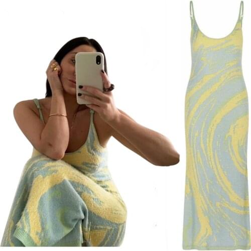 Sleeveless Summer Dress Women Paisley Print Vintage Knitted Bodycon Party Dresses 2021 Y2K Womens Dress Fashion Beach Sundress