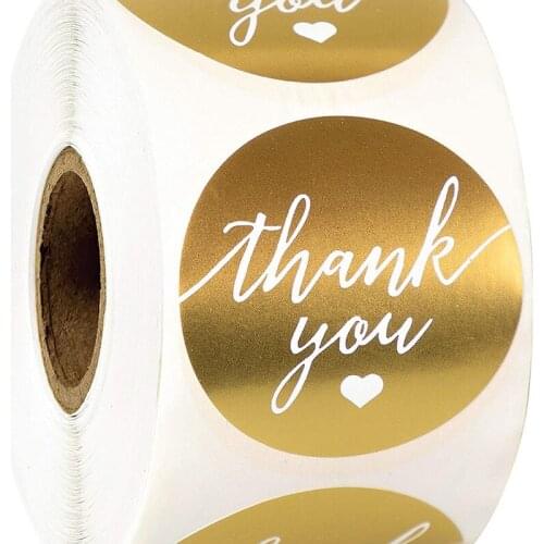 1.5 inch Gold Round thank you stickers Labels Waterproof Stationery Sticker korean Gold Foil Paper Sealing Label Sticker 500pcs