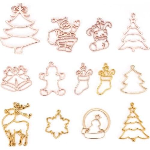 1Set Christmas Open Bezel Pendants Charms Hollow Frame epoxy resin molds Blank Pendant Necklace Making DIY Pressed Flower Mold